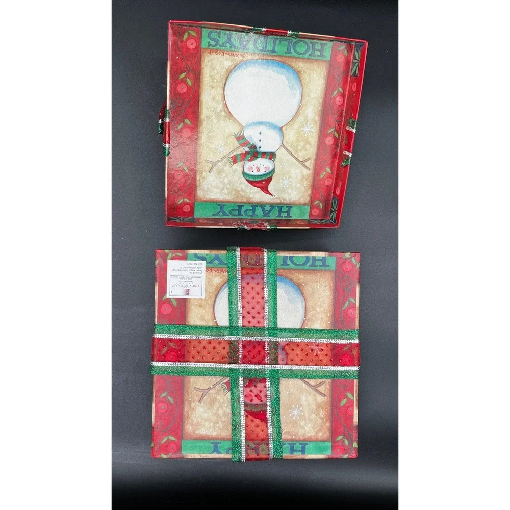 Lindy Bowman Christmas Gift Boxes Set of 2 Snowman Wreath Holiday Decor Storage